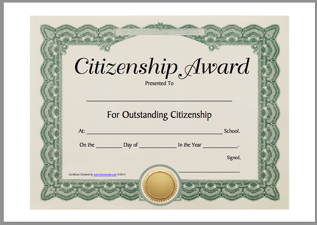 Citizenship Award Template For Your Needs