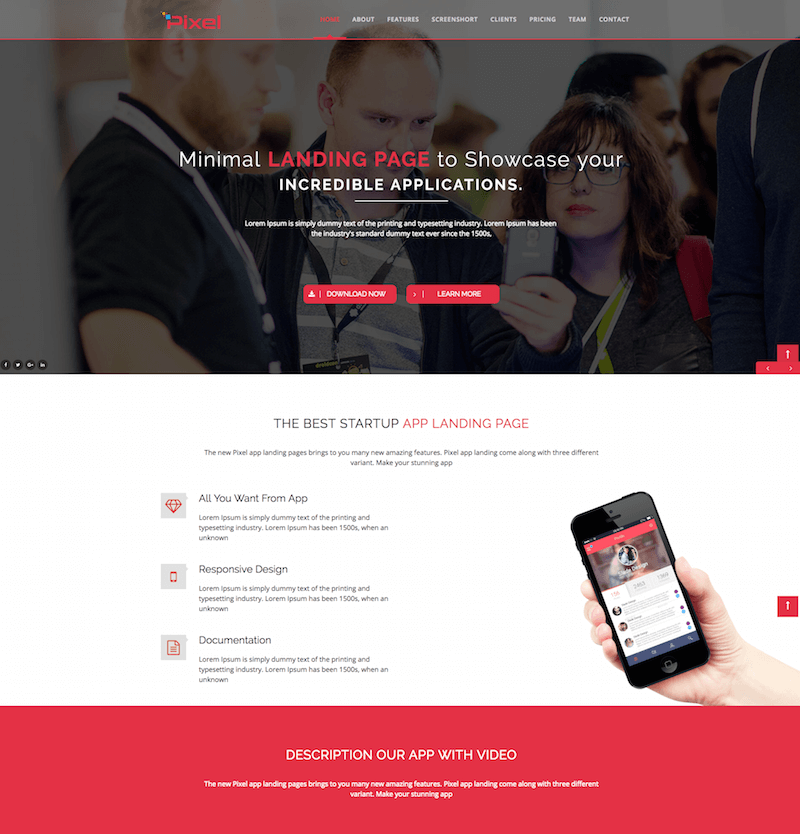 PIXEL HTML5 App Landing Page