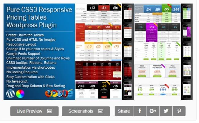 pure CSS responsive pricing tables