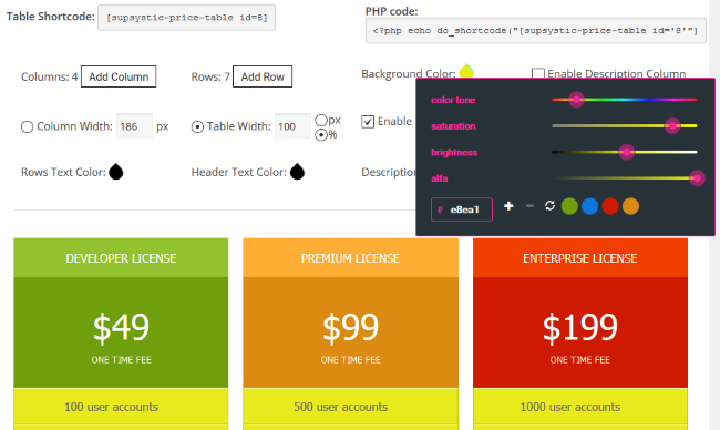 Pricing Table by Supsystic