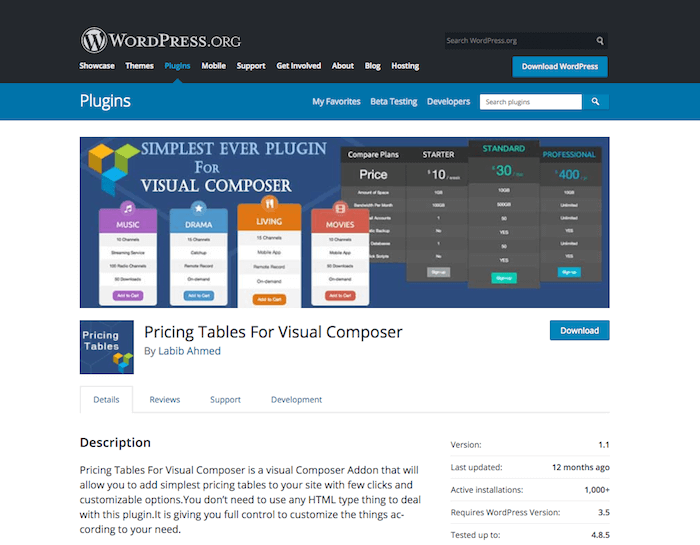 Pricing Tables For Visual Composer