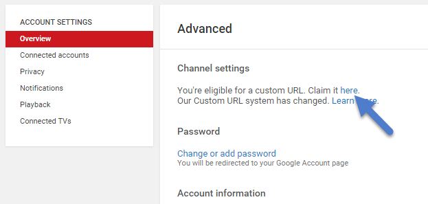 Add URL to Your YouTube Channel