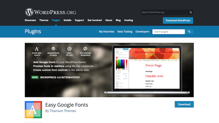 Easy Google Fonts Plugin