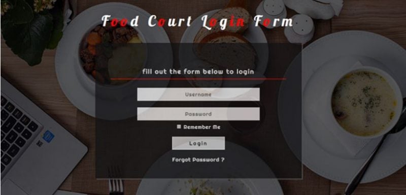 Food Court Login Form