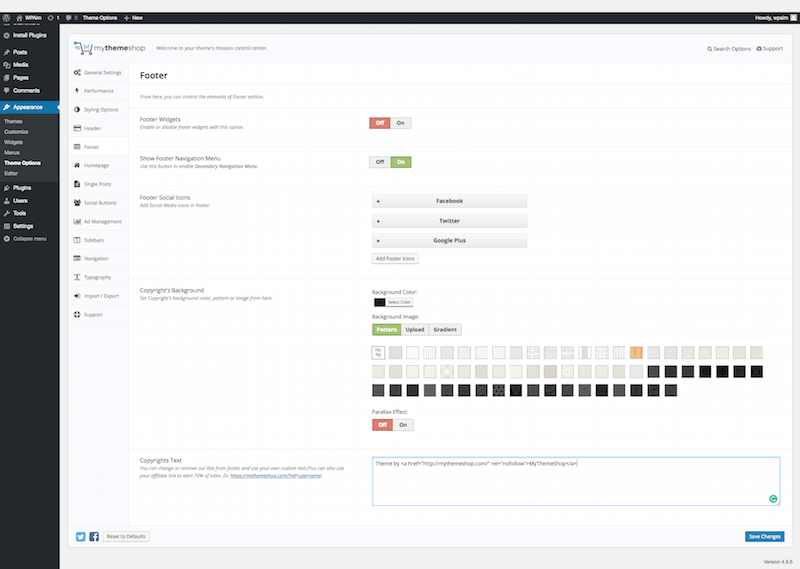 MyThemeShop Footer Settings