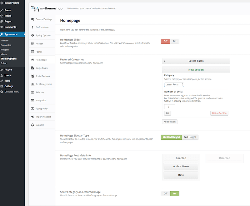 MyThemeShop Homepage Settings