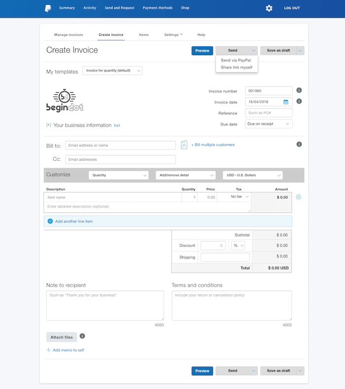 PayPal Invoice Generator