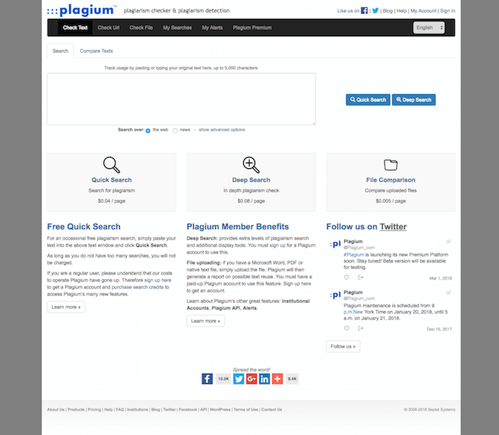 Plagium Duplicate Content Checker Tool