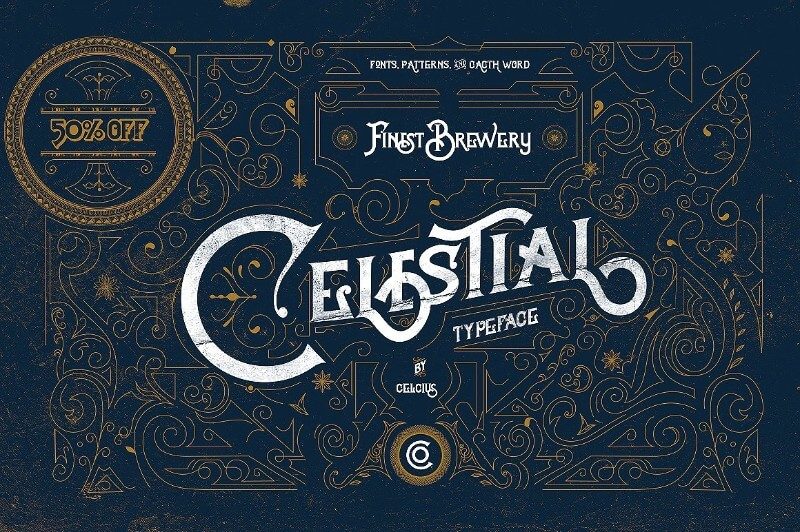 Celestial fonts and vintage pattern