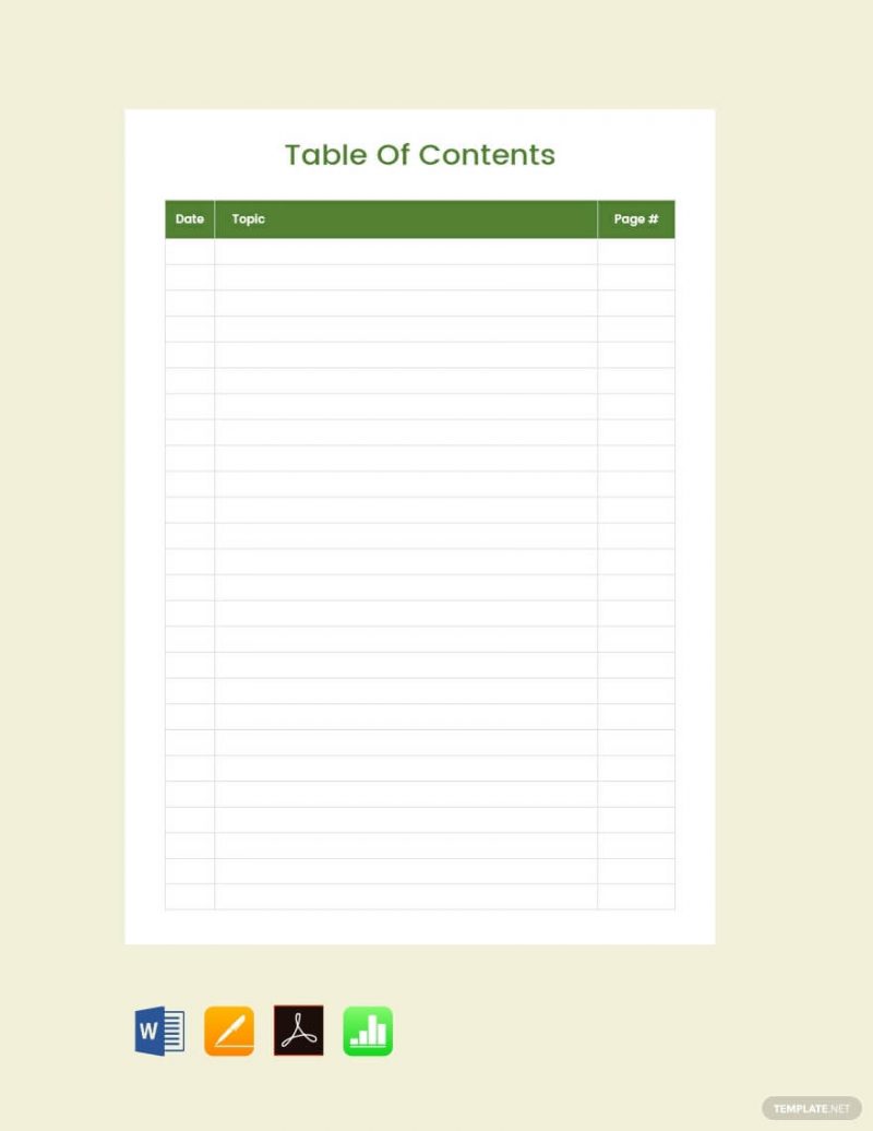 Printable Downloadable Table Of Contents Template Printable Templates