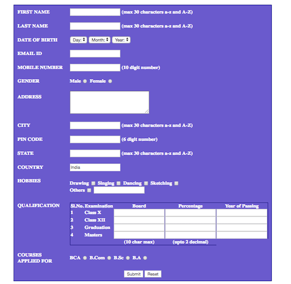 How To Design A Registration Form Using Html And Css Bios Pics Hot   Student Registration Form 