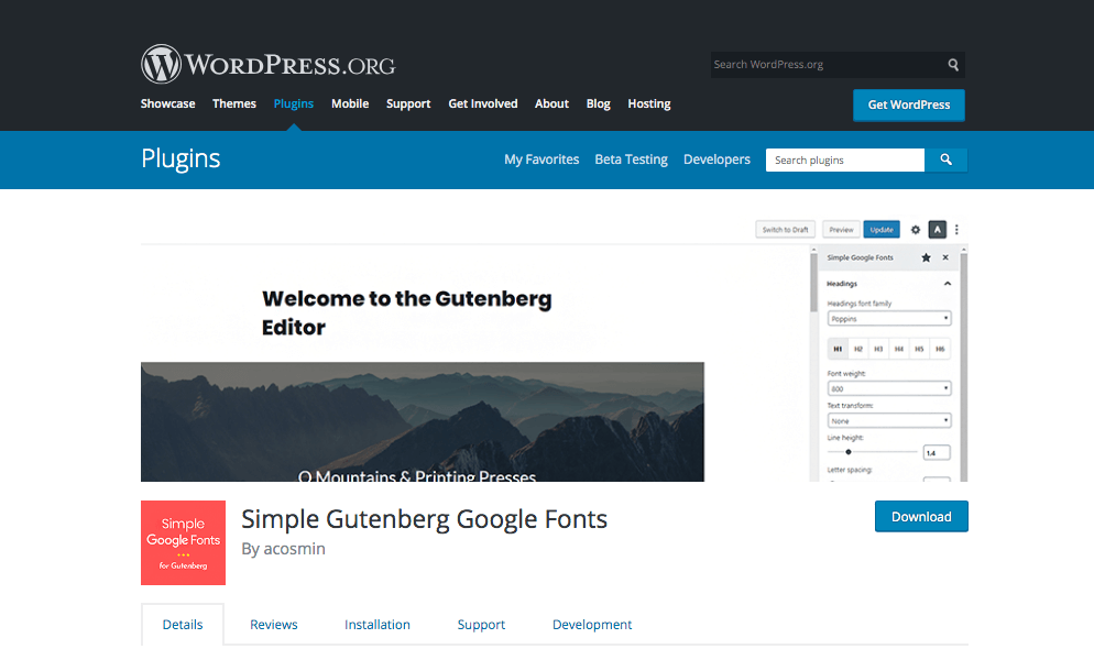 Simple Gutenberg Google Fonts